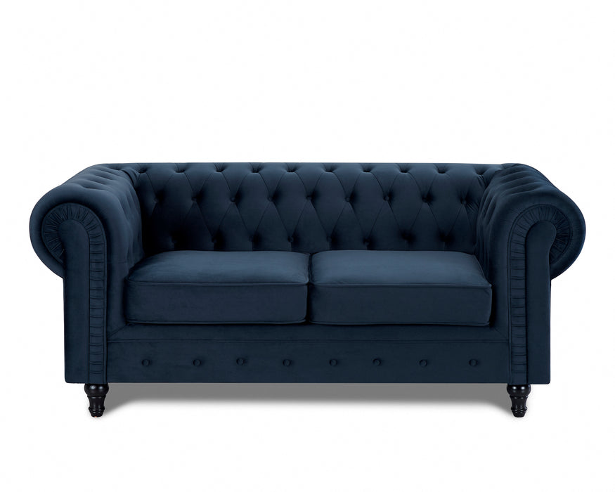 Chesterfield Pleat Velvet Fabric 2+3 Seater Sofa Set, Midnight Blue Velvet – view 3