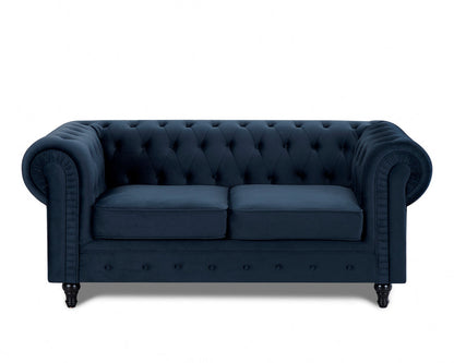 Chesterfield Pleat Velvet Fabric 2+3 Seater Sofa Set, Midnight Blue Velvet – view 3