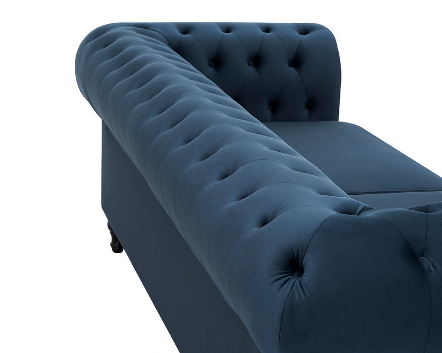 Chesterfield Pleat Velvet Fabric 2+3 Seater Sofa Set, Midnight Blue Velvet – view 8