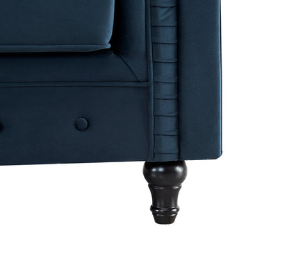 Chesterfield Pleat Velvet Fabric 2+3 Seater Sofa Set, Midnight Blue Velvet – view 9