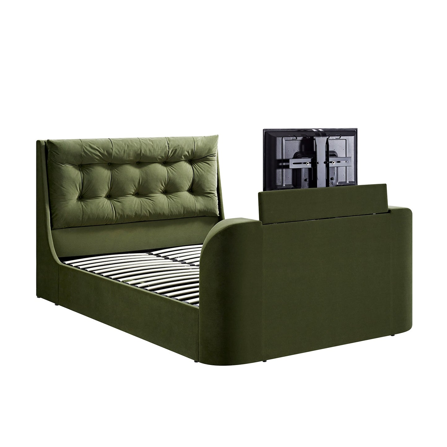 Hadley Moss Green Velvet TV Bed with Ottoman Storage