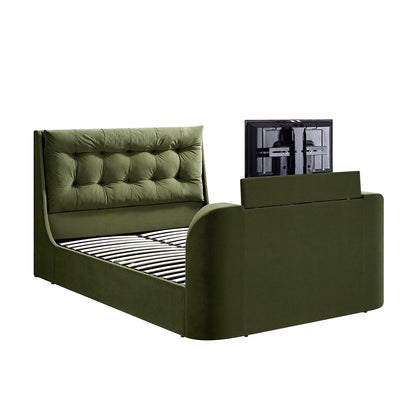 Hadley Moss Green Velvet TV Bed with Ottoman Storage