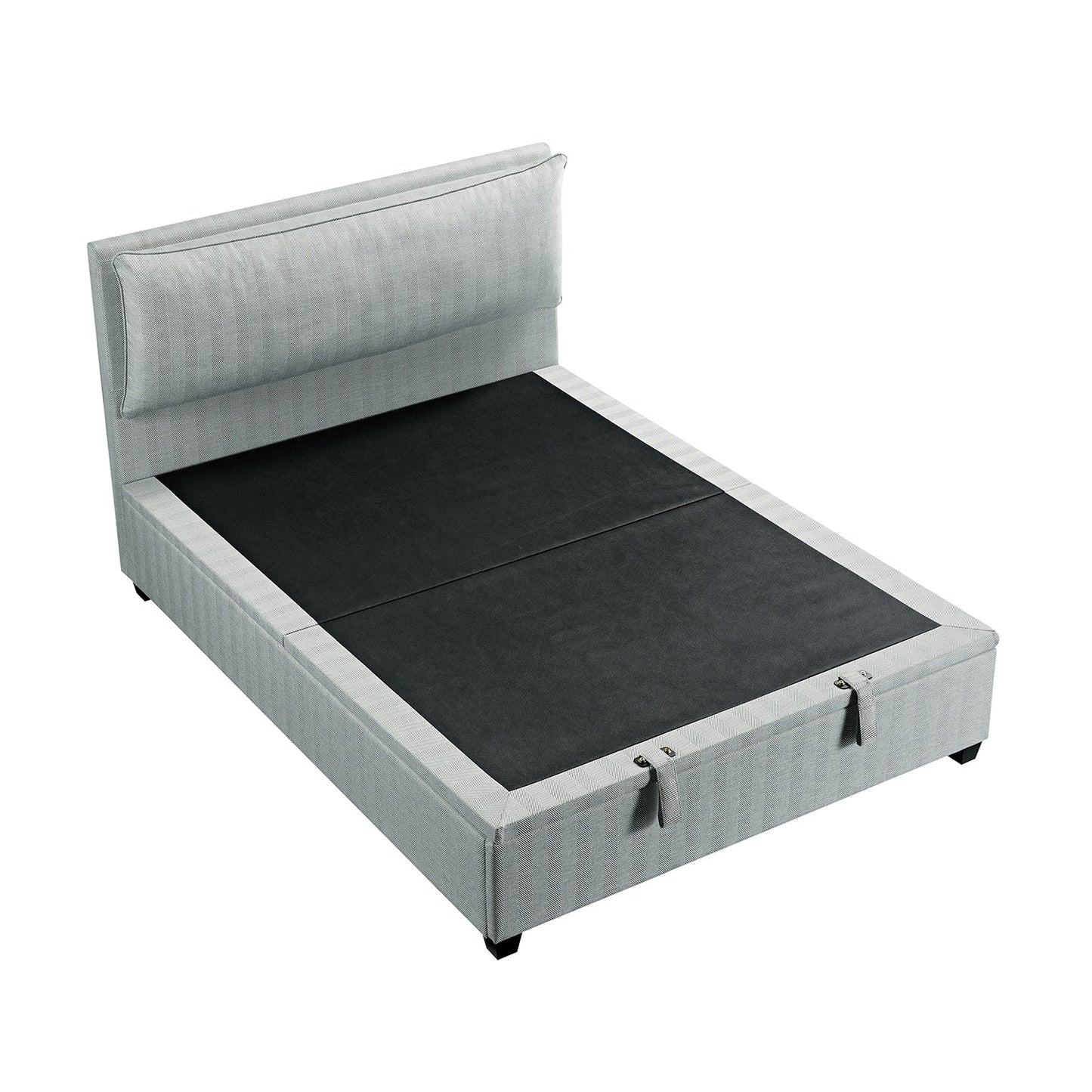 Kricia Upholstered Bed with Storage with Pillow Headboard, Slate Blue Chevron