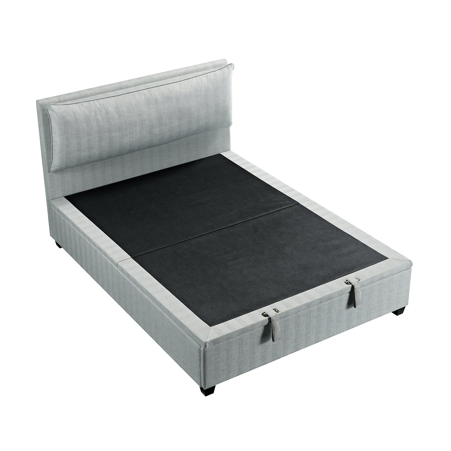 Kricia Upholstered Bed with Storage with Pillow Headboard, Slate Blue Chevron