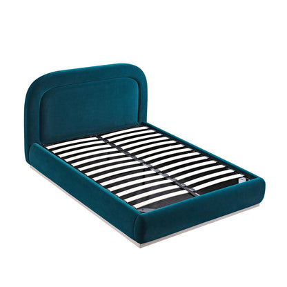 Luella Upholstered Wooden Plinth Base Bed with Storage, Teal Velvet
