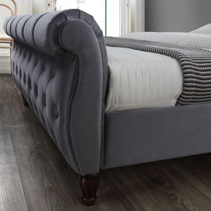 Velvet Sleigh Scroll Footboard Bed Frame