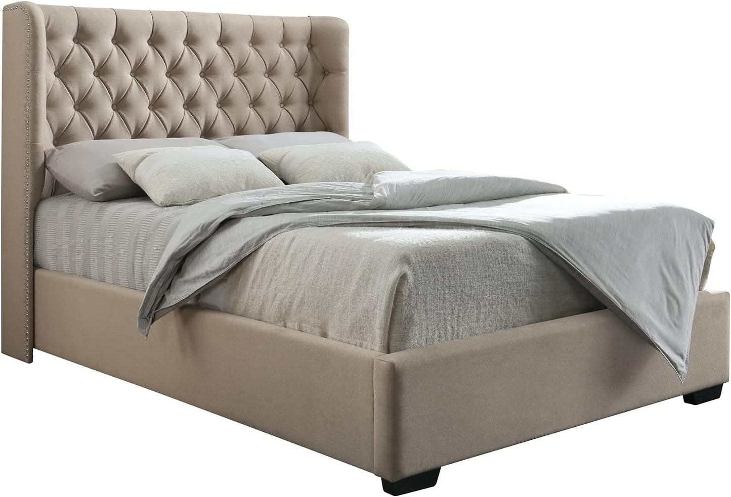 Upholstered Chesterfield Wing Sleigh Bed Frame