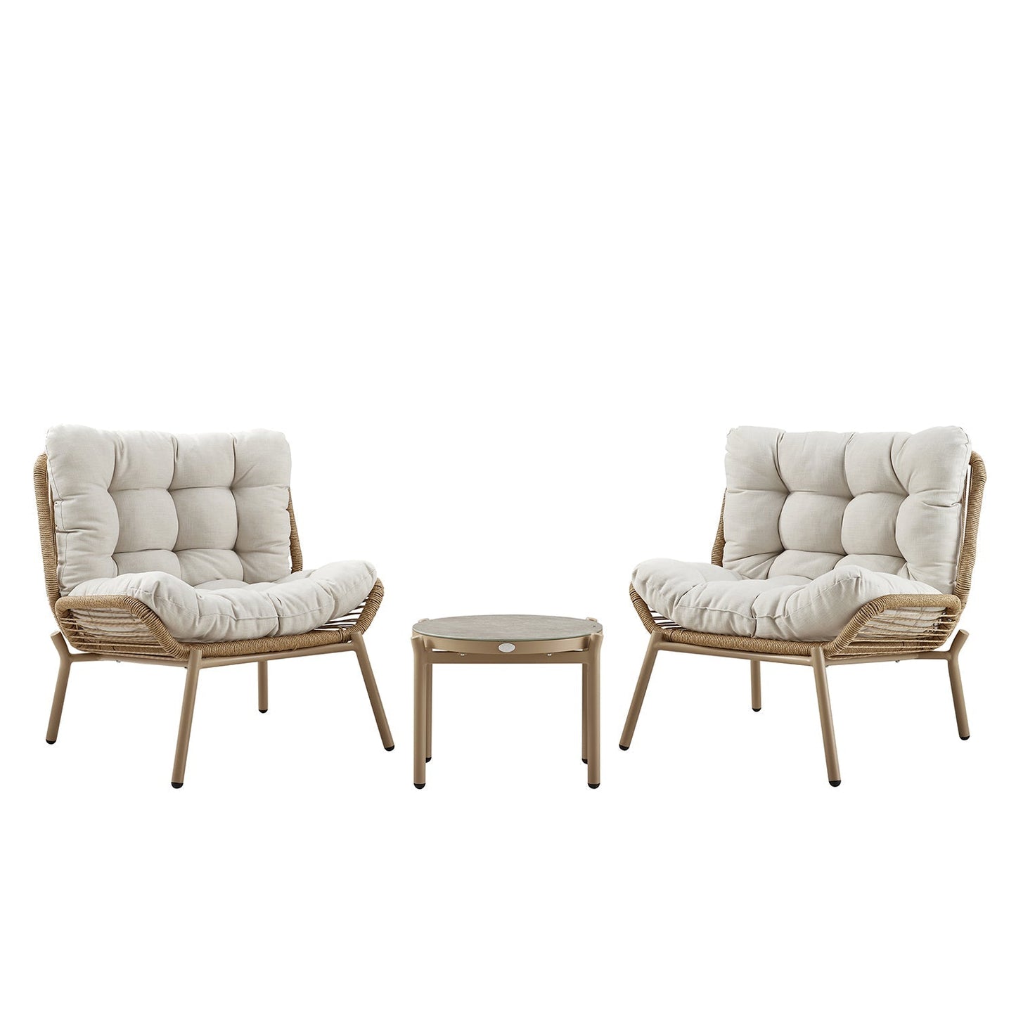 Marlowe 2-Seater Wicker and Aluminium Frame Bistro Set, Natural