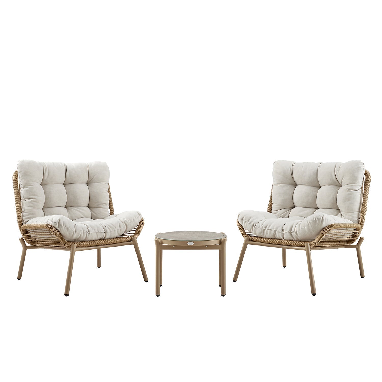 Marlowe 2-Seater Wicker and Aluminium Frame Bistro Set, Natural