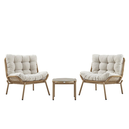 Marlowe 2-Seater Wicker and Aluminium Frame Bistro Set, Natural
