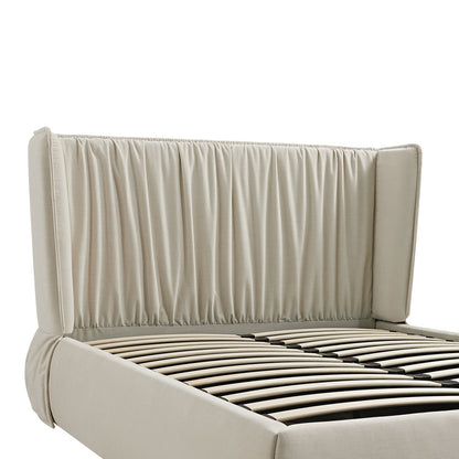 Astrid Ruched Wingback Bed, Ivory Chenille