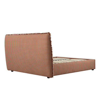 Celeste Upholstered Bed with Storage with Ruffled Headboard, Brick Gingham