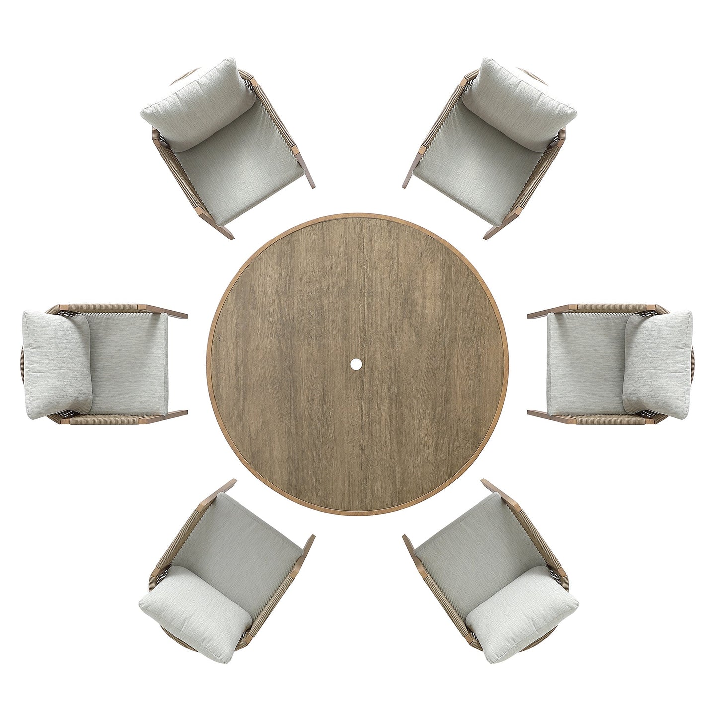 Pedra Rope and Aluminium Outdoor 6-Seater Round Dining Set, Natural