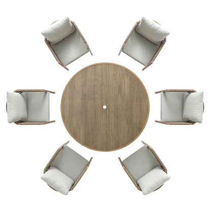 Pedra Rope and Aluminium Outdoor 6-Seater Round Dining Set, Natural