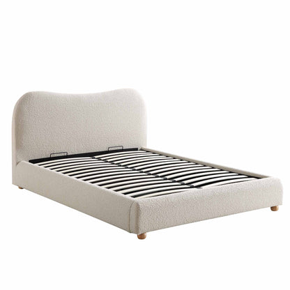 Egerie Curved Headboard Beige Boucle Ottoman Bed with Storage