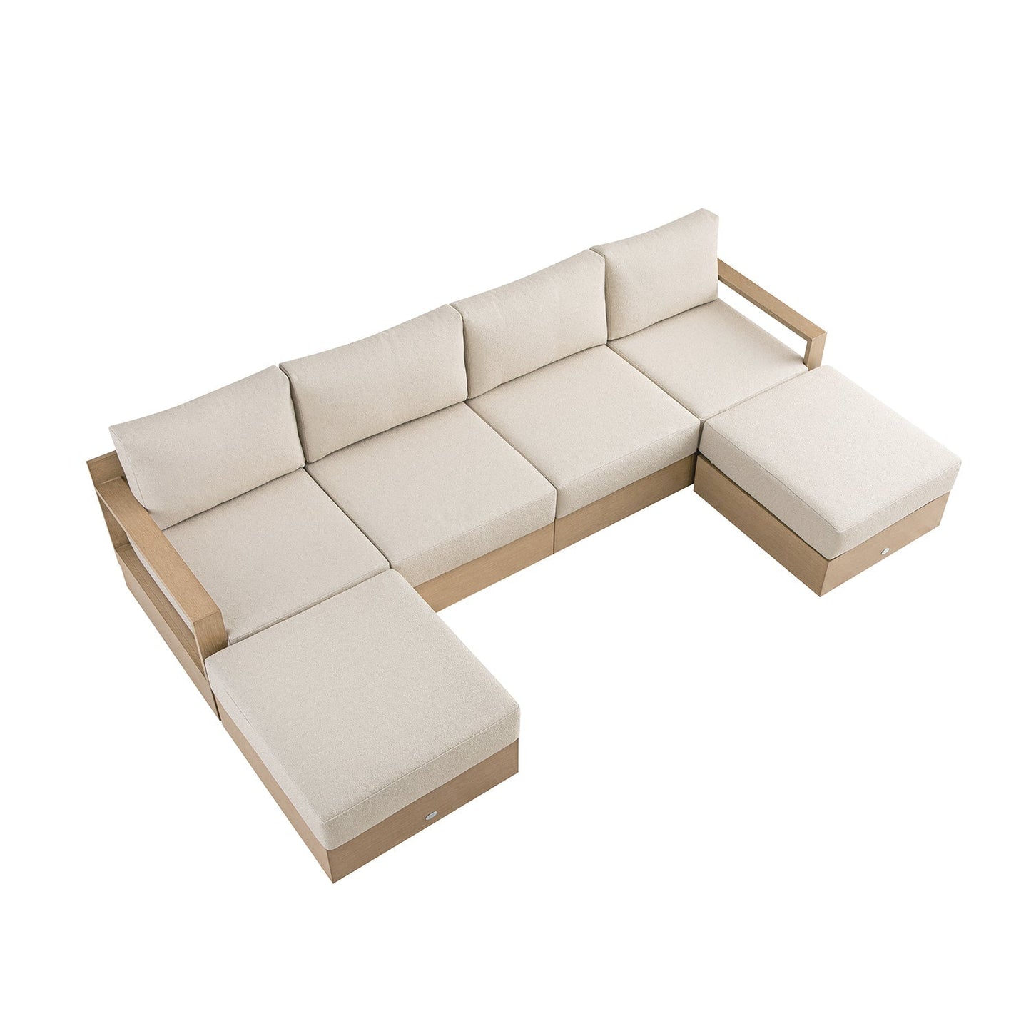 Jardin Aluminium Outdoor Modular 6-Piece Double Chaise Sofa Set, Natural