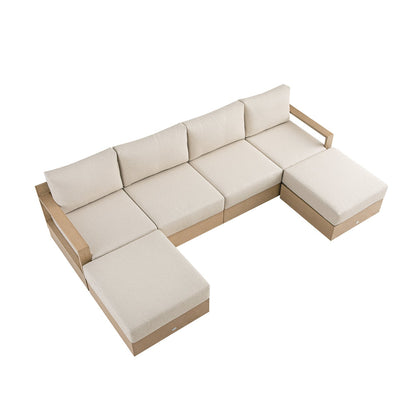 Jardin Aluminium Outdoor Modular 6-Piece Double Chaise Sofa Set, Natural