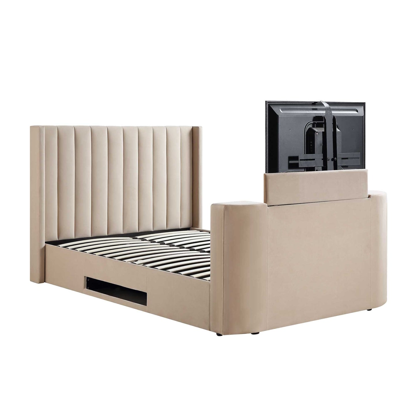 Wilton Champagne Velvet TV Bed with Ottoman Storage