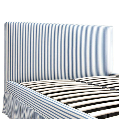 Egerton Box-Pleat Ottoman Bed with Storage, Blue Striped Linen