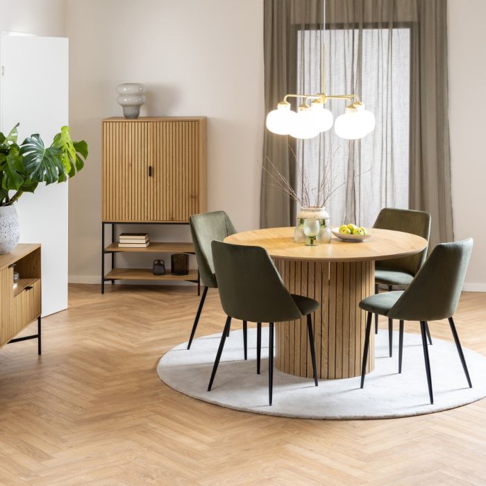 Yale Dining Table in Oak 120x75cm with 4 Ines Chairs in Olive Green