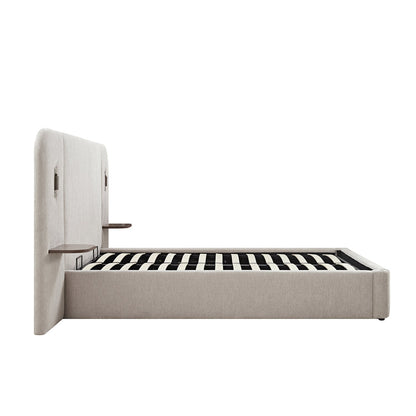 Della Extended Headboard Bed with Storage, Soft Beige Chenille
