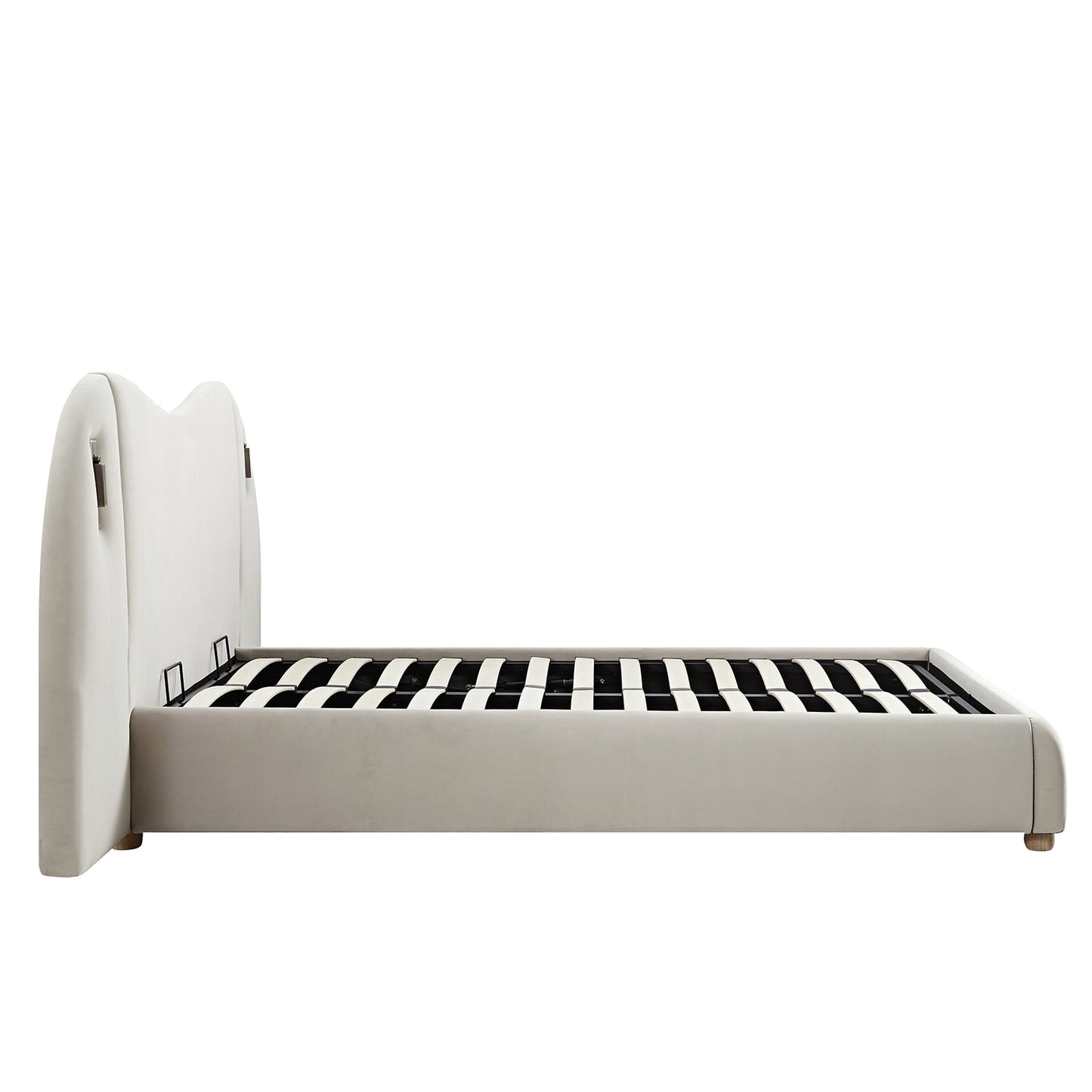 Egerie Extended Headboard Ottoman Bed with Storage, Champagne Velvet