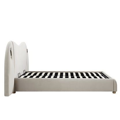 Egerie Extended Headboard Ottoman Bed with Storage, Champagne Velvet