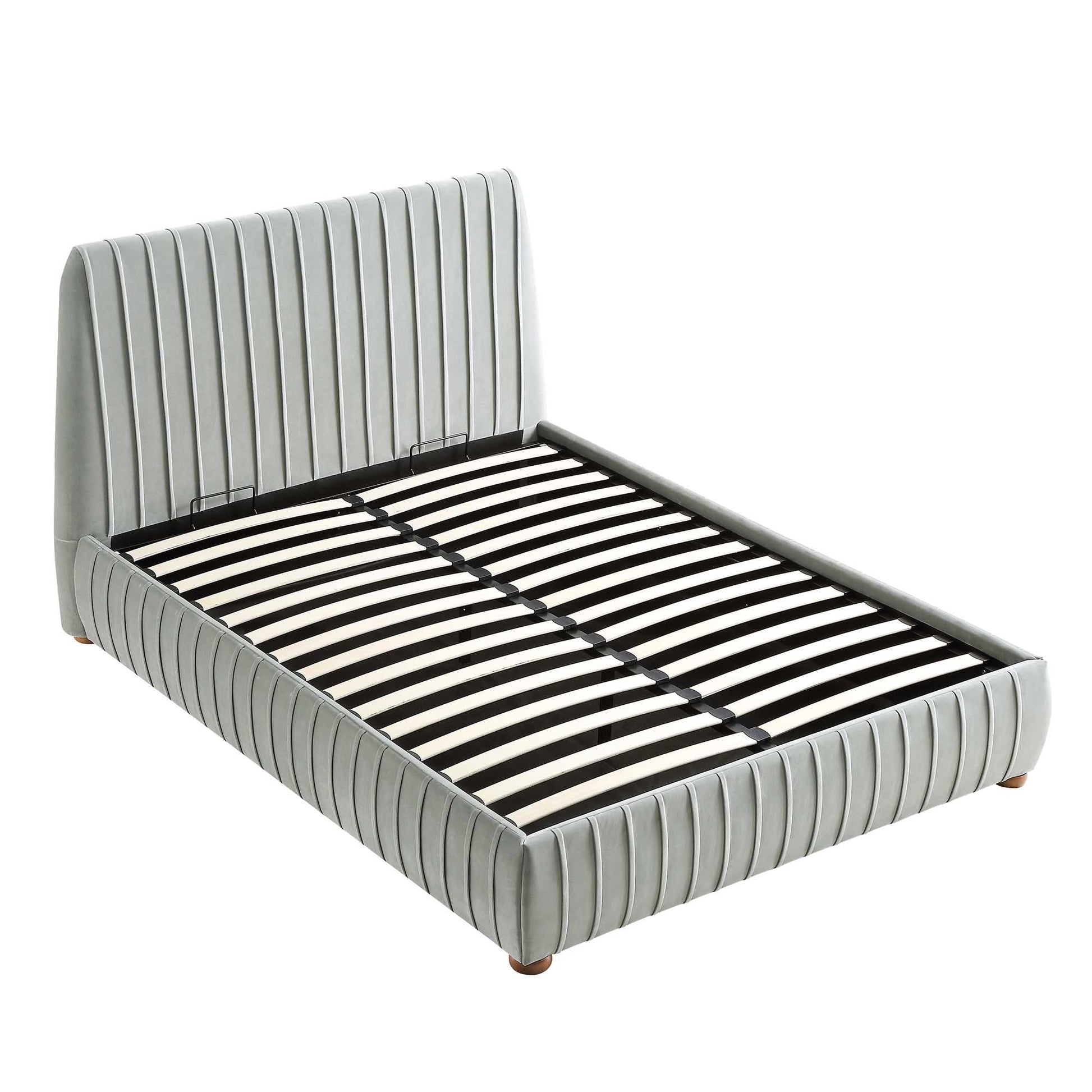 Helia Pleated Ottoman Bed with Storage, Silver Grey Velvet