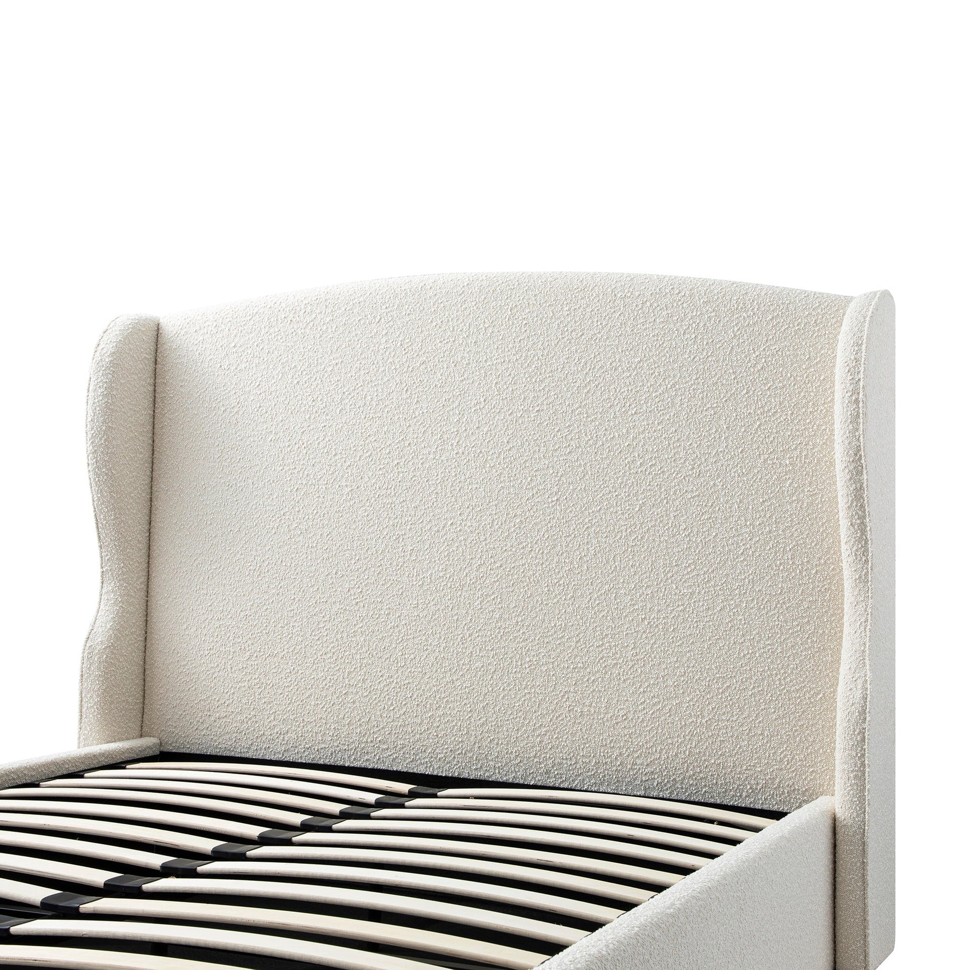 Kimberly Winged Upholstered Bed with Storage, Ecru Boucle