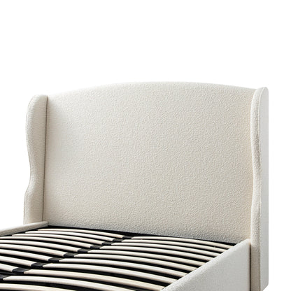 Kimberly Winged Upholstered Bed with Storage, Ecru Boucle