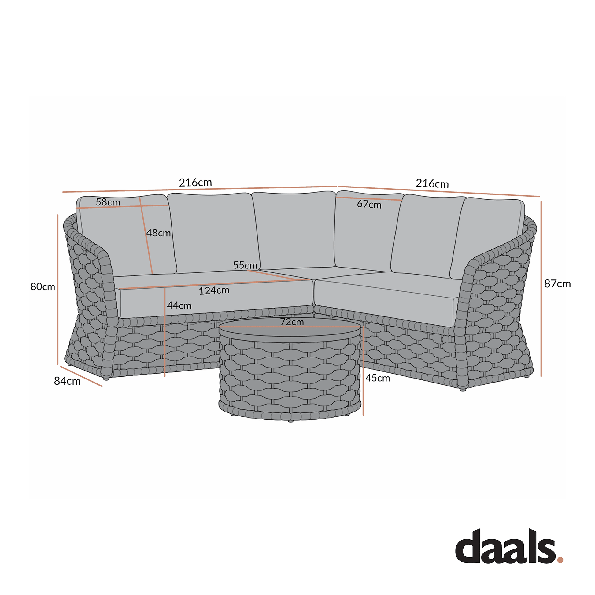 Positano Wide Rope Corner Outdoor Sofa Set, Taupe
