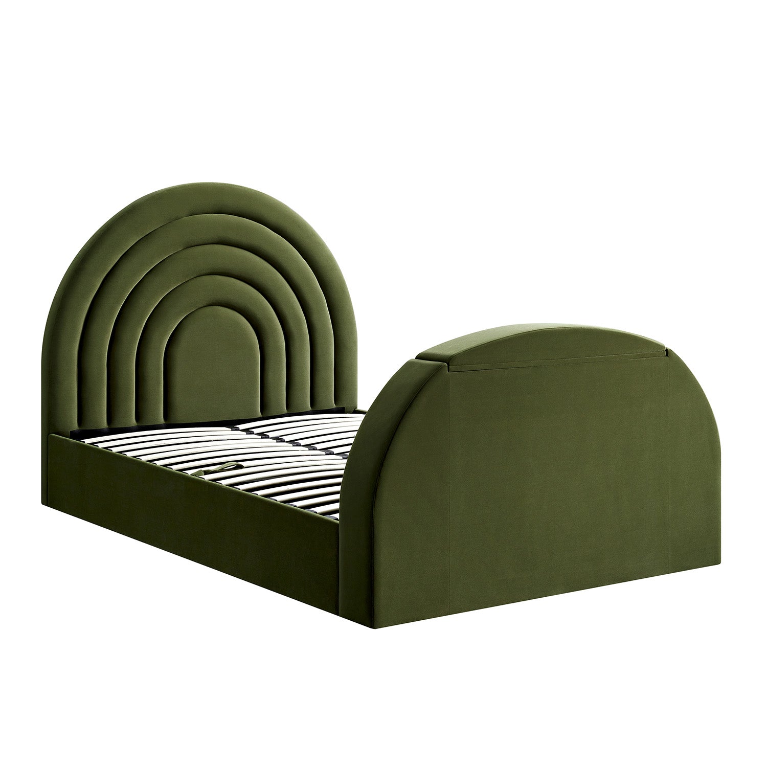 Archer Moss Green Velvet TV Bed with Ottoman Storage