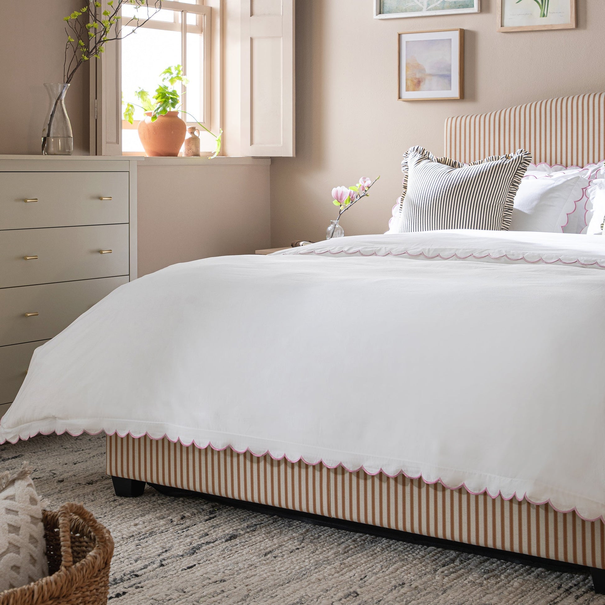 Chilworth Upholstered Ottoman Bed with Storage, Ochre Stripe Linen Blend