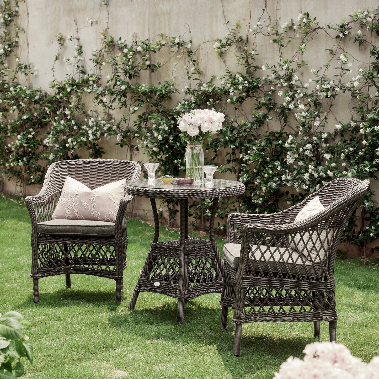Willowbrook Lattice Weave Rattan Bistro Set, Dark Grey