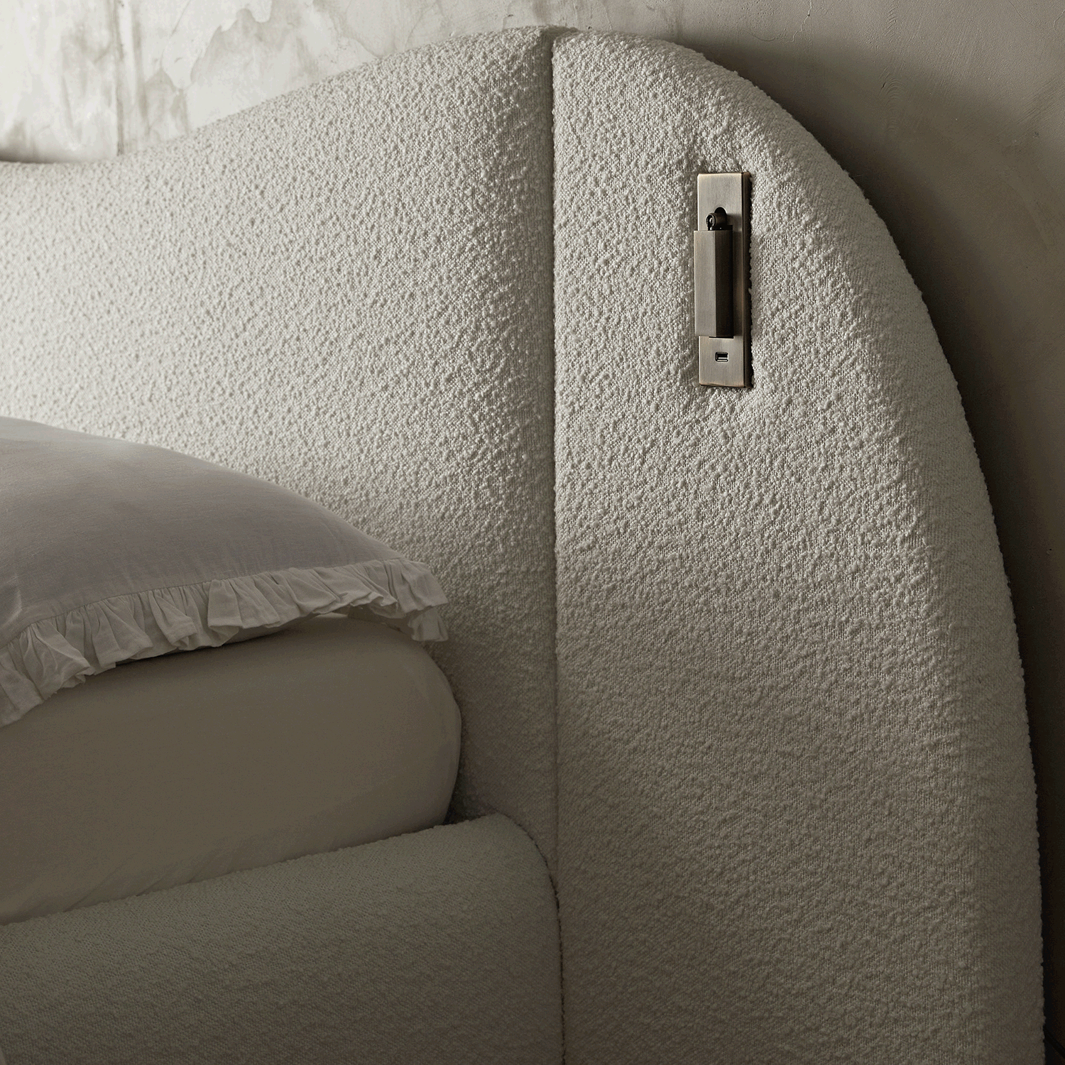 Egerie Extended Headboard Ottoman Bed with Storage, Beige Boucle