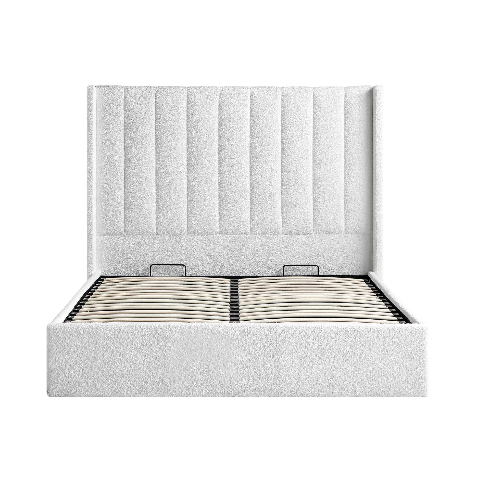Wilton White Boucle Ottoman Bed with Storage