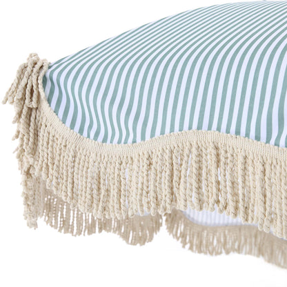 Gabriel Sage Green and White Striped Fringed Parasol with Tilt