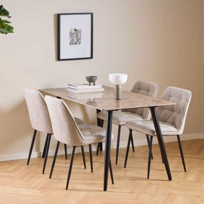 Wicklow Ceramic Dining Table Brown/Black 140x75cm with 4 Brooke Chairs in Monza Beige