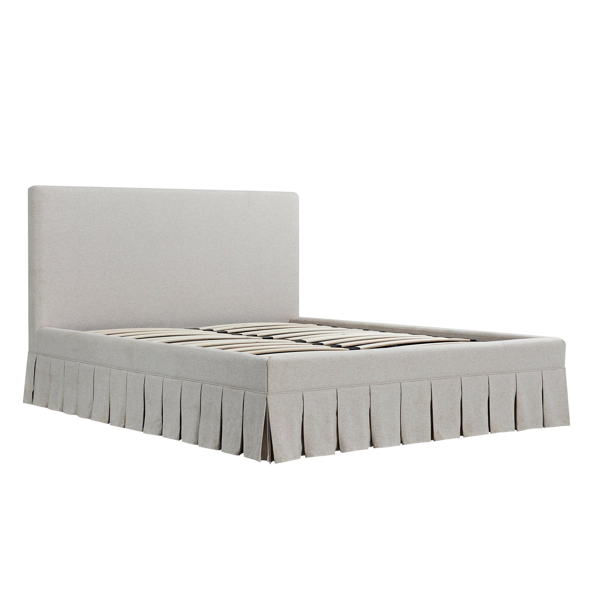Egerton Box-Pleat Ottoman Bed with Storage, Oatmeal Brushed Fabric