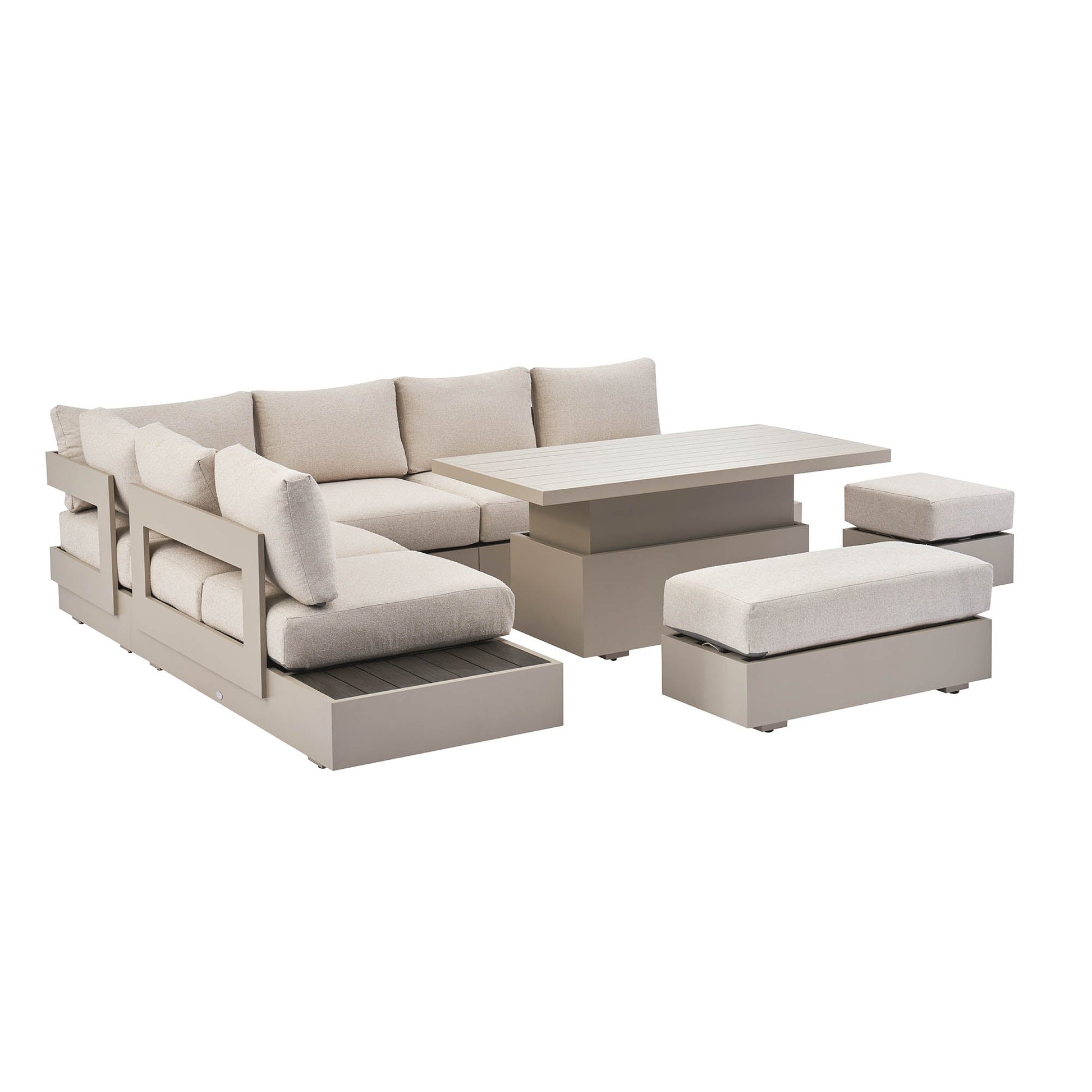 Jardin Aluminium Large Corner Casual Garden Dining Set with Rising Table, Pumice