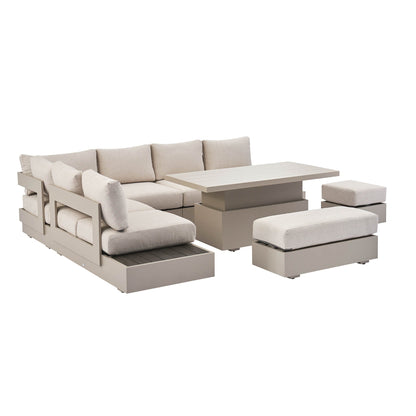 Jardin Aluminium Large Corner Casual Garden Dining Set with Rising Table, Pumice