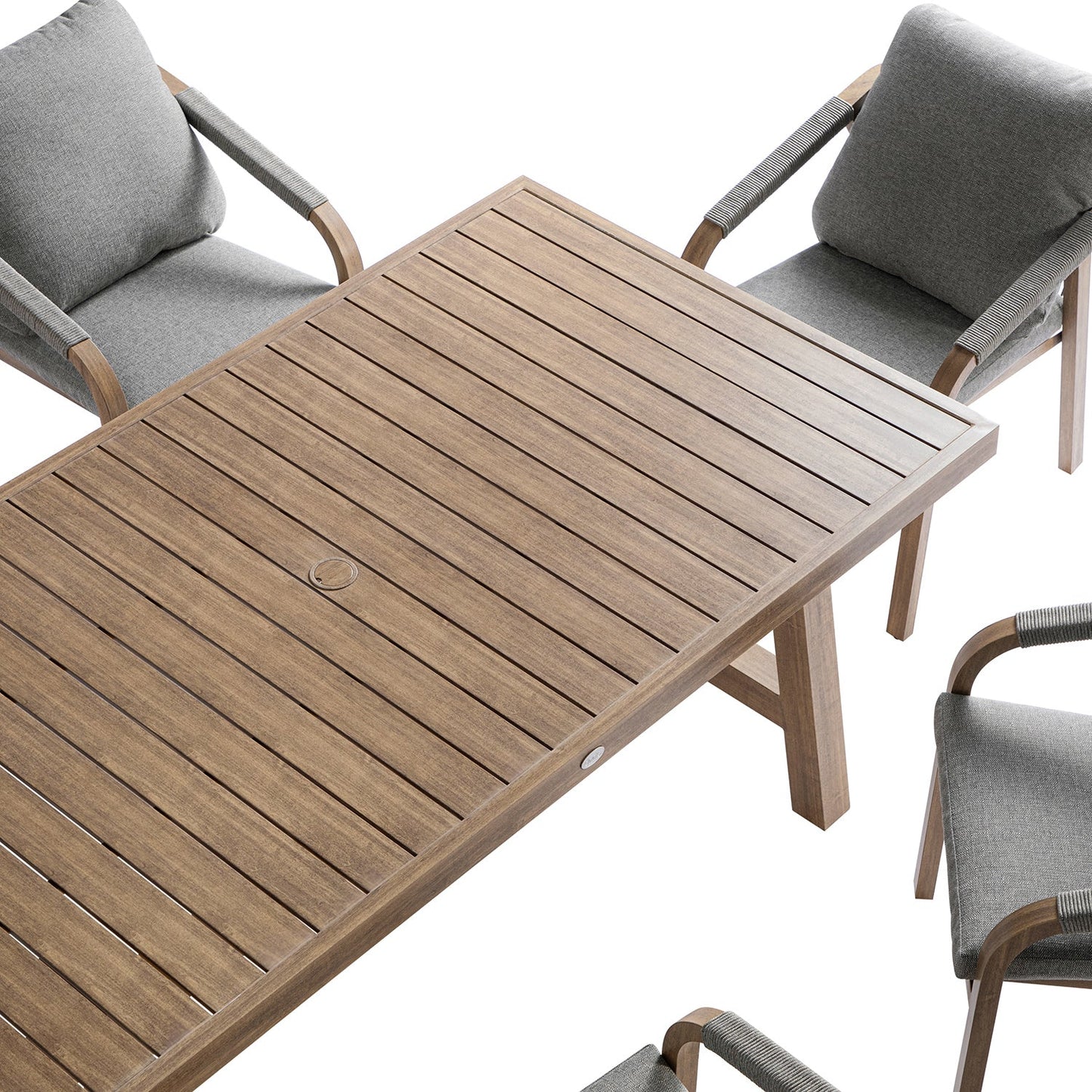 Manresa Rope 6-Seater Rectangular Garden Dining Set, Natural and Grey