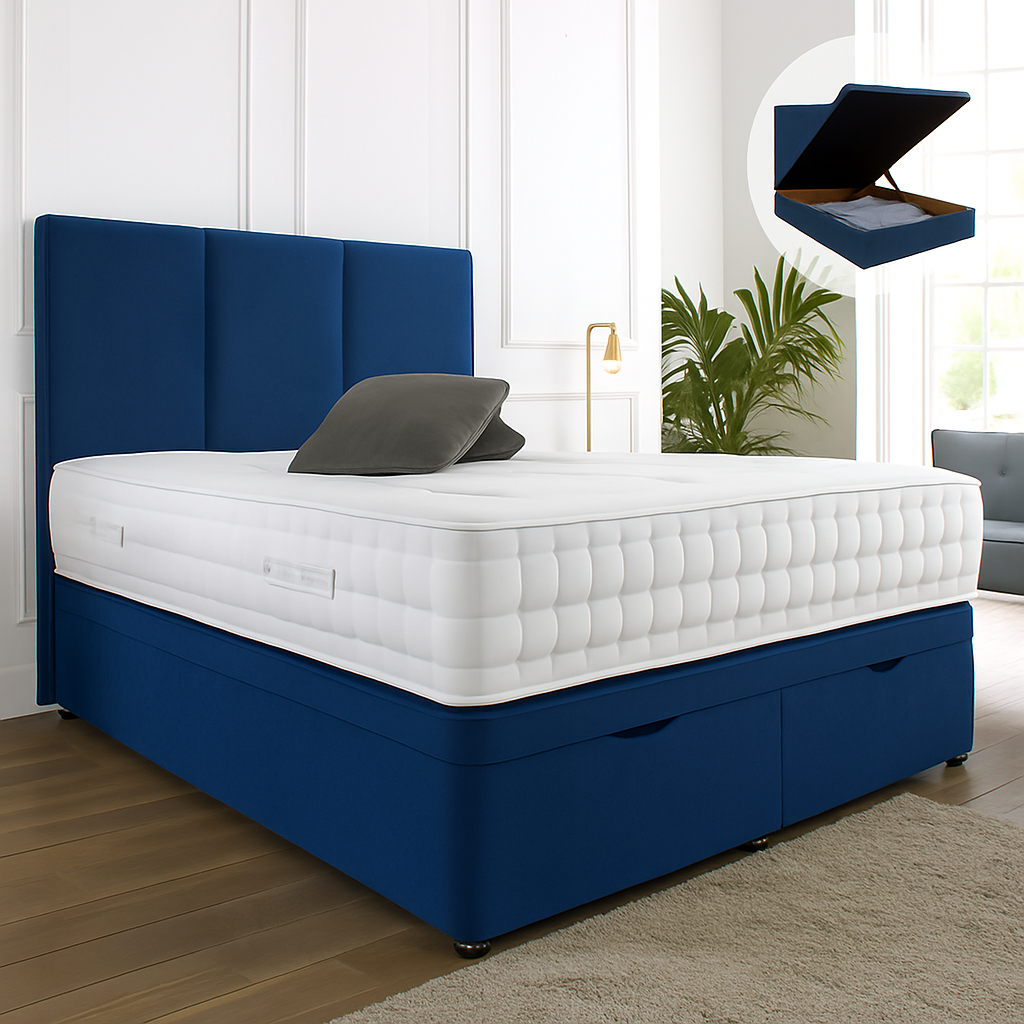 Cambridge Ottoman End Lift Storage Divan Bed - With Headboard