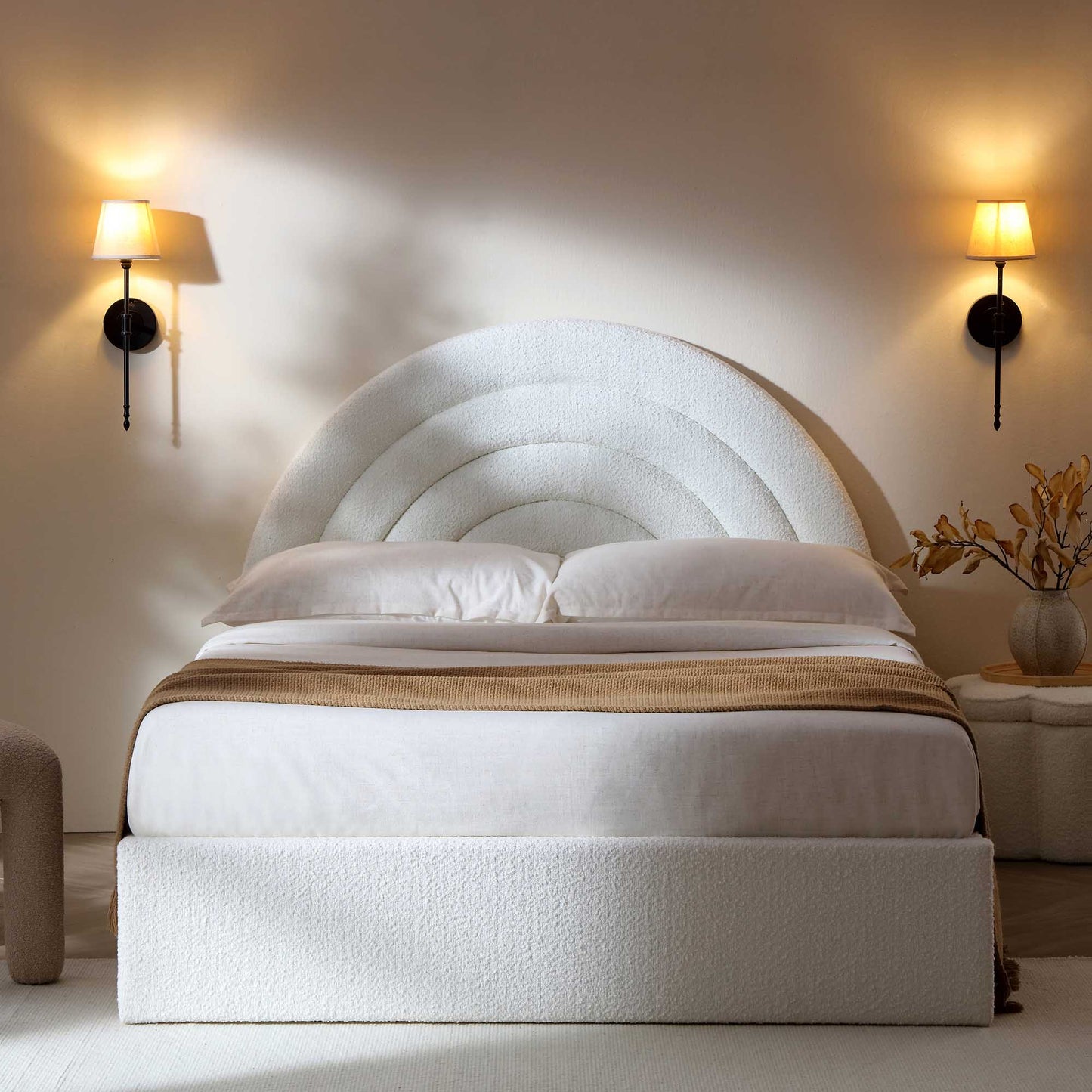 Archer White Boucle Ottoman Bed with Storage