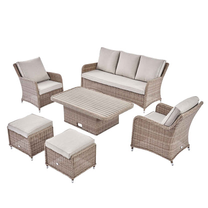 Hampshire 7-Seater Round Wicker Rattan Outdoor Sofa Set with Rising Table, Natural