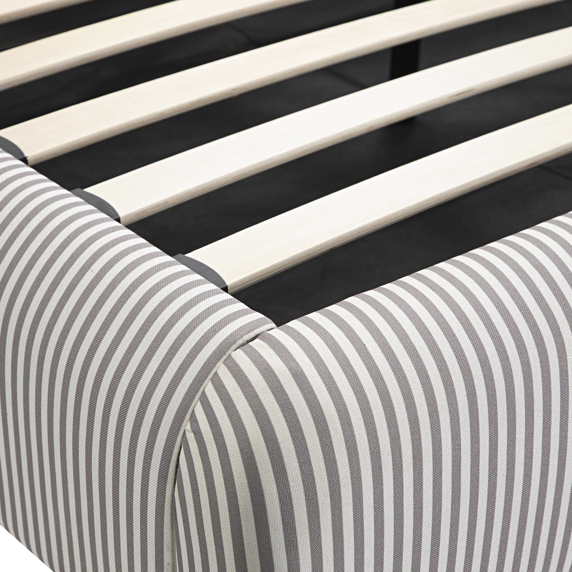Egerie Curved Headboard Light Taupe Striped Fabric Ottoman Bed with Storage