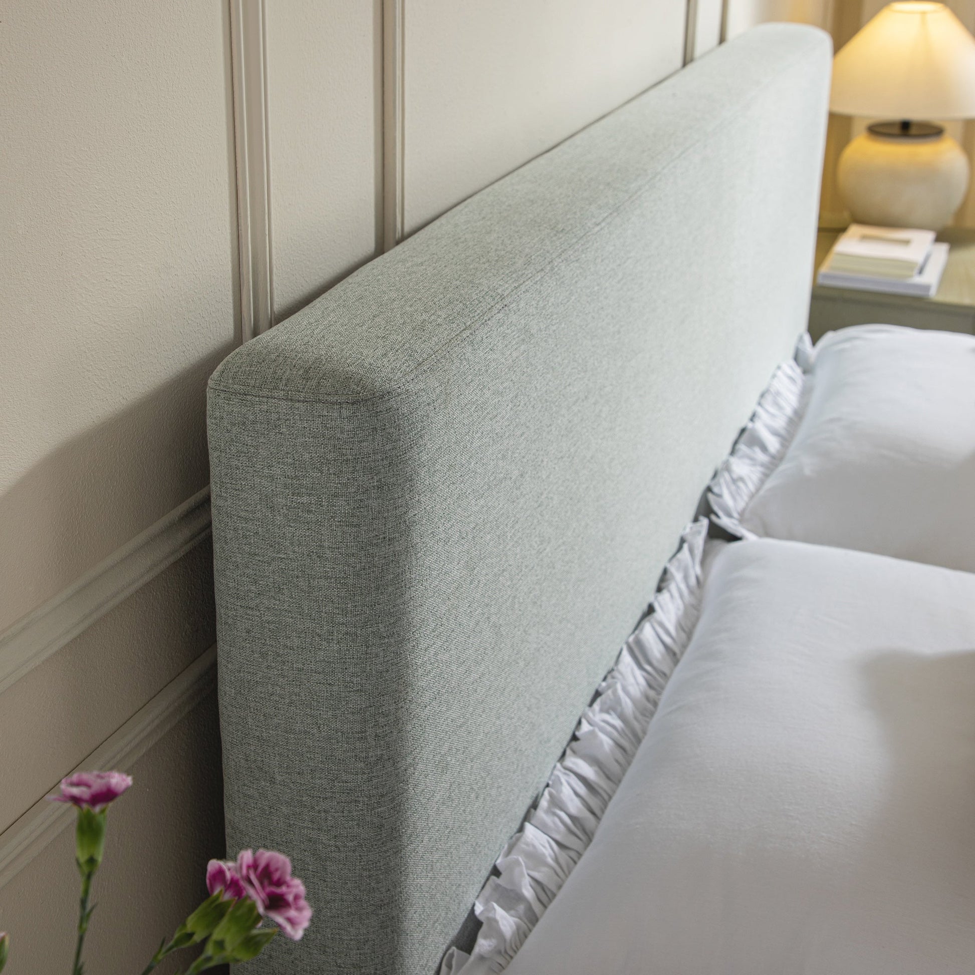 Egerton Box-Pleat Ottoman Bed with Storage, Pale Aqua Brushed Fabric
