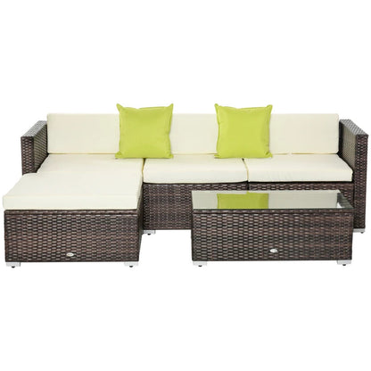 Outsunny Rattan Corner Sofa Set 4-Seater Outdoor Garden Sofa for Patio - Brown