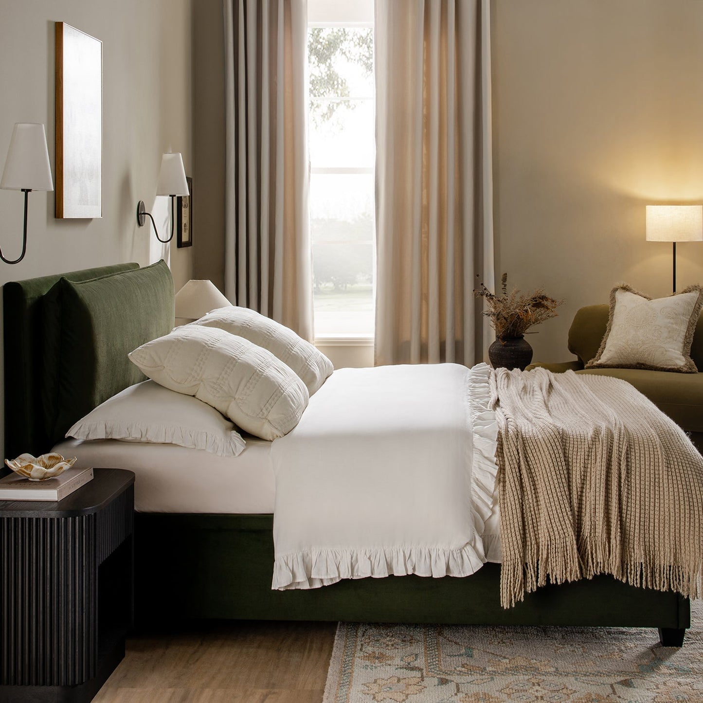 Kricia Upholstered Bed with Storage with Pillow Headboard, Moss Green Velvet