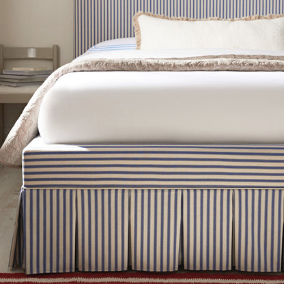 Egerton Box-Pleat Ottoman Bed with Storage, Blue Striped Linen